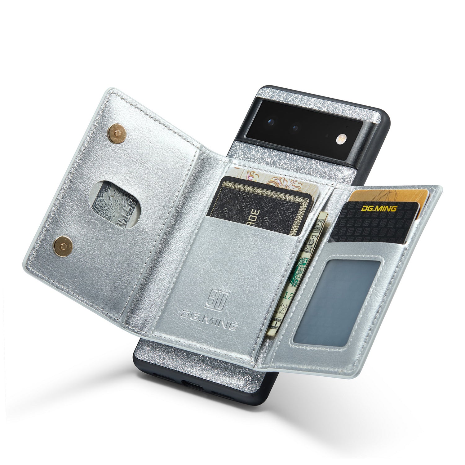 DG.MING M3 Series For Google Pixel 6a Glitter Bling Powder PU Leather Anti-scratch Magnetic Phone Cover PC TPU Kickstand Zipper Pocket Wallet Smartphone Case DG.MING M3 Series For Google Pixel 6a Glitter Bling Powder PU Leather Anti-scratch Magnetic Phone Cover PC TPU Kickstand Zipper Pocket Wallet Smartphone Case